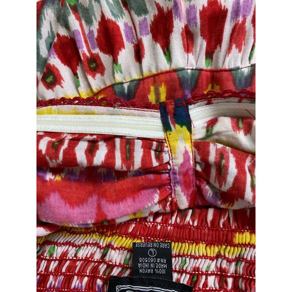 Boho Beachy Strapless Smocked Babydoll Maxi Dress Size L Whimsical Resort Wear - Picture 4 of 10